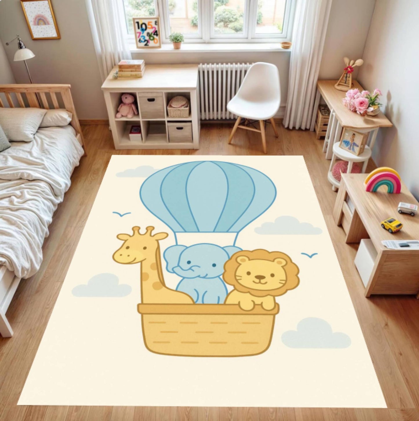 Washable Non-slip Fun Safari Kids Room Rug