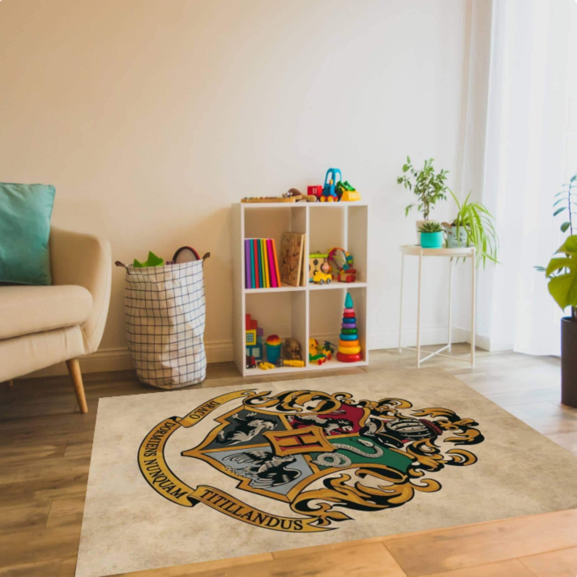 Wizard Crest Area Rug, Fantasy Magic School Carpet, Washable Kids Room Rug, Non Slip Floor Mat, Wizard Castle Home Decor