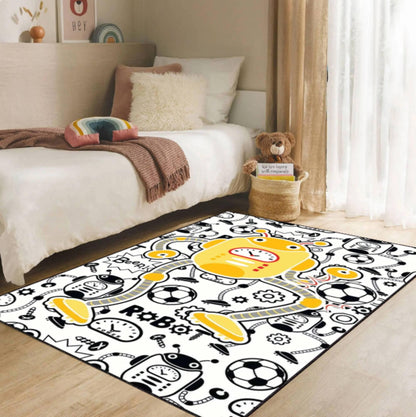Washable Robot Kids Rug | Non-Slip Playroom Area Carpet