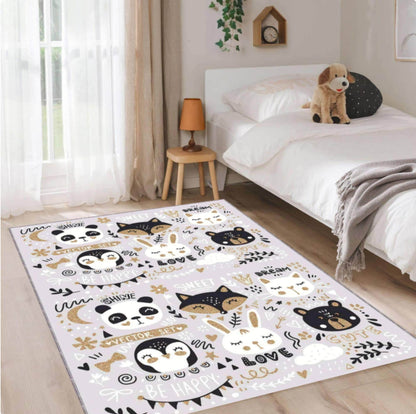 Animal Rug Washable Kids Room Rug Pastel-colored