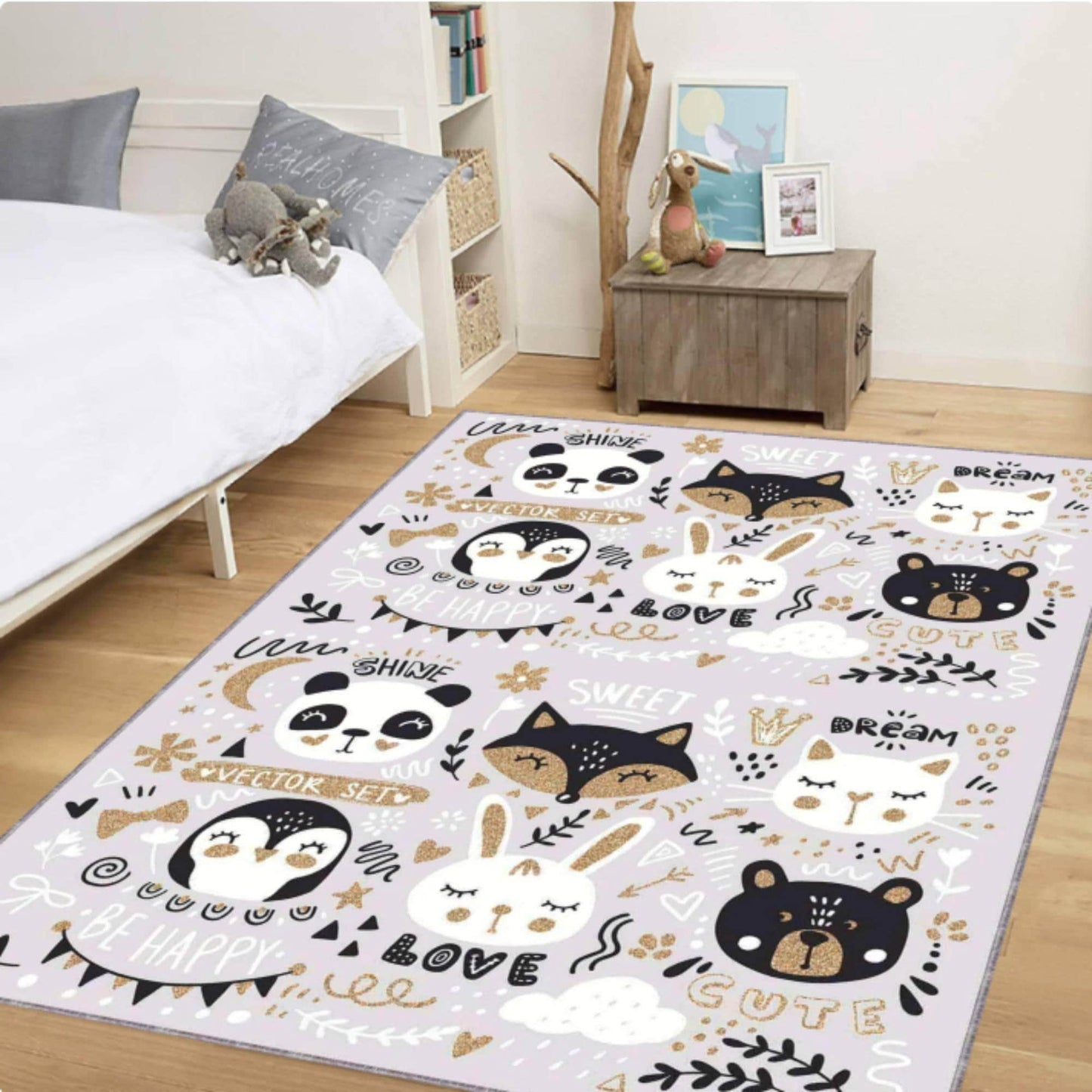 Animal Rug Washable Kids Room Rug Pastel-colored