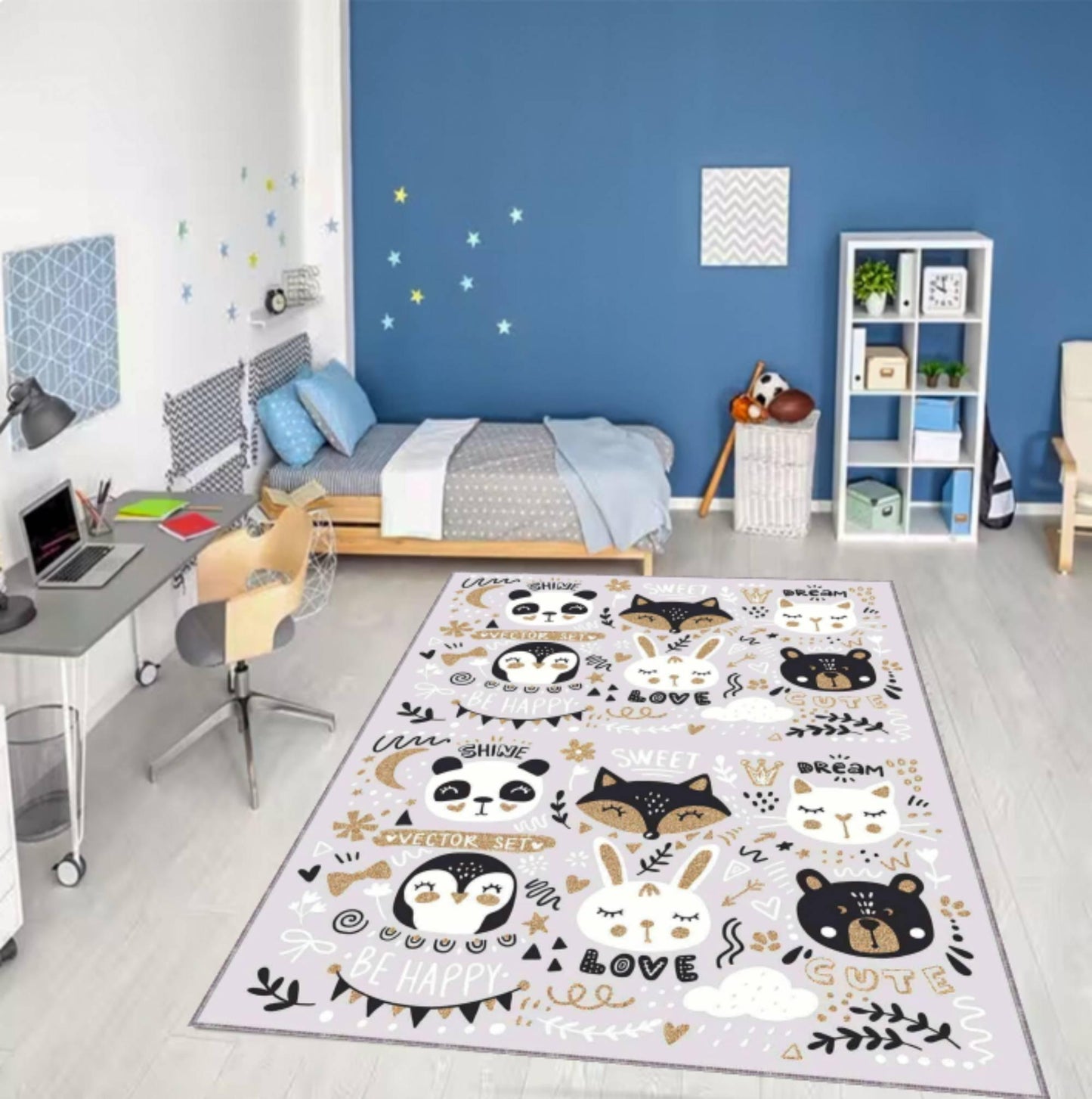 Animal Rug Washable Kids Room Rug Pastel-colored