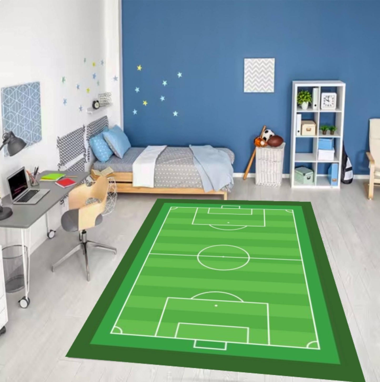 Soccer Field Washable Kids Playroom Rug