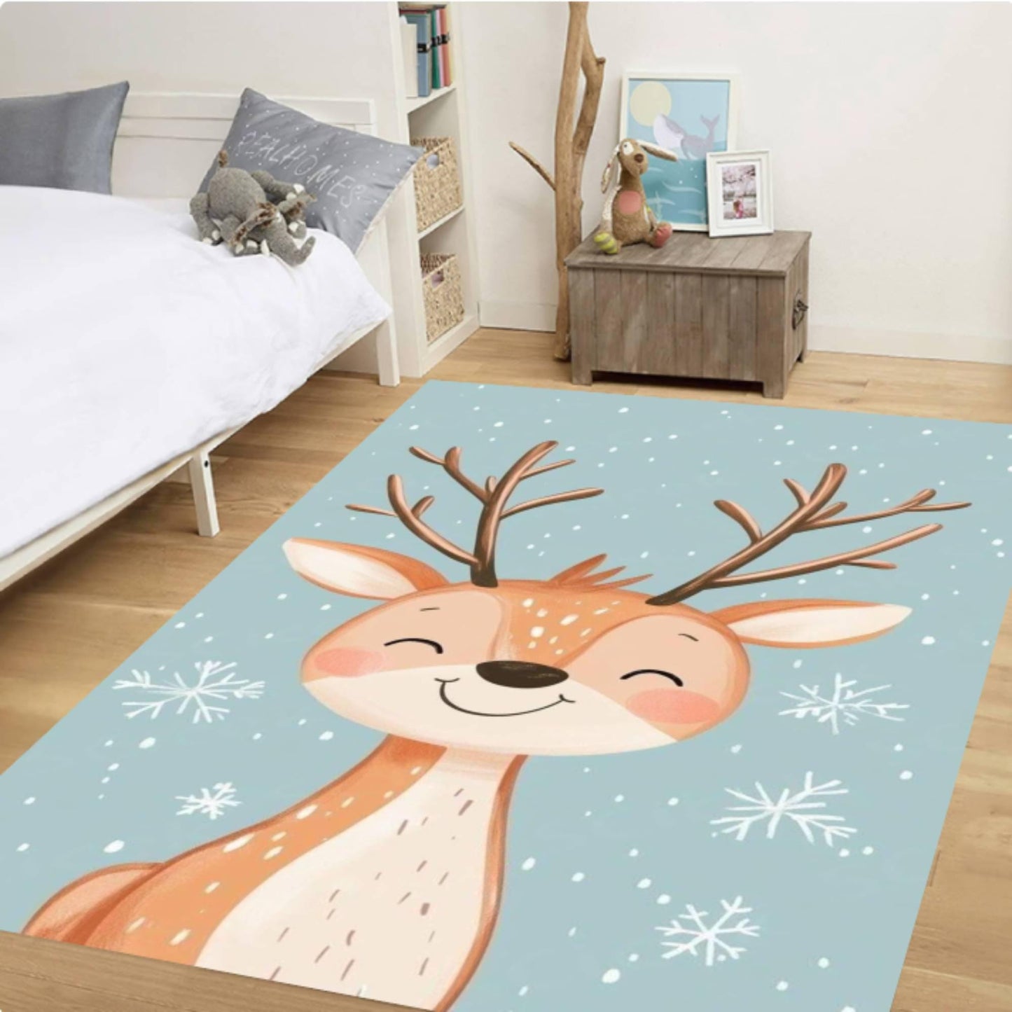 Fun Winter Deer Rug - Washable Non-Slip Playroom & Kids' Room Rug