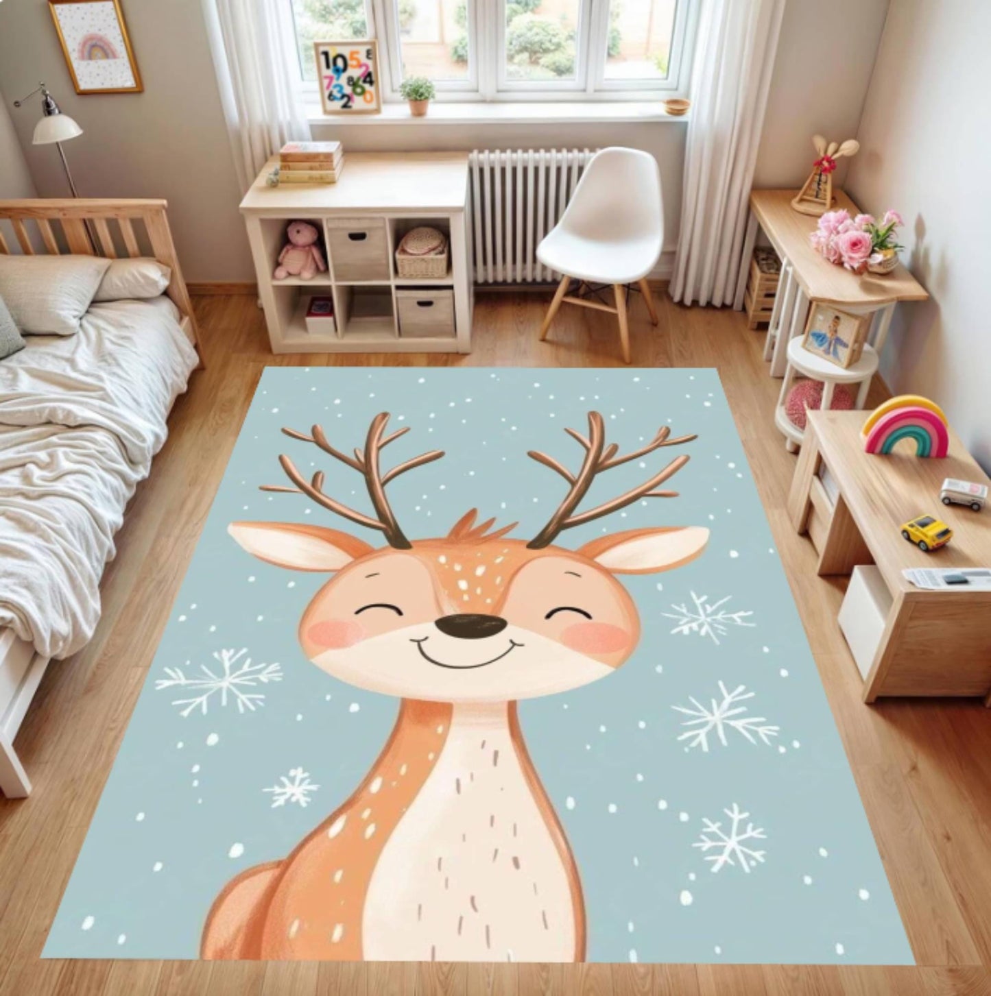 Fun Winter Deer Rug - Washable Non-Slip Playroom & Kids' Room Rug