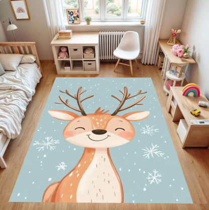 Fun Winter Deer Rug - Washable Non-Slip Playroom & Kids' Room Rug