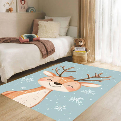 Fun Winter Deer Rug - Washable Non-Slip Playroom & Kids' Room Rug