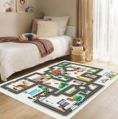 City Road Play Rug | Washable Traffic Playroom Carpet for Kids
