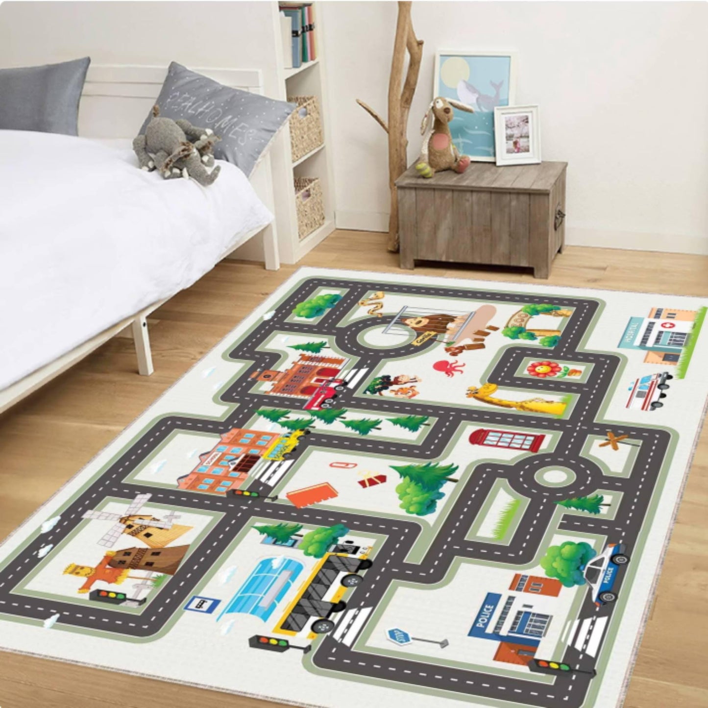 City Road Play Rug | Washable Traffic Playroom Carpet for Kids