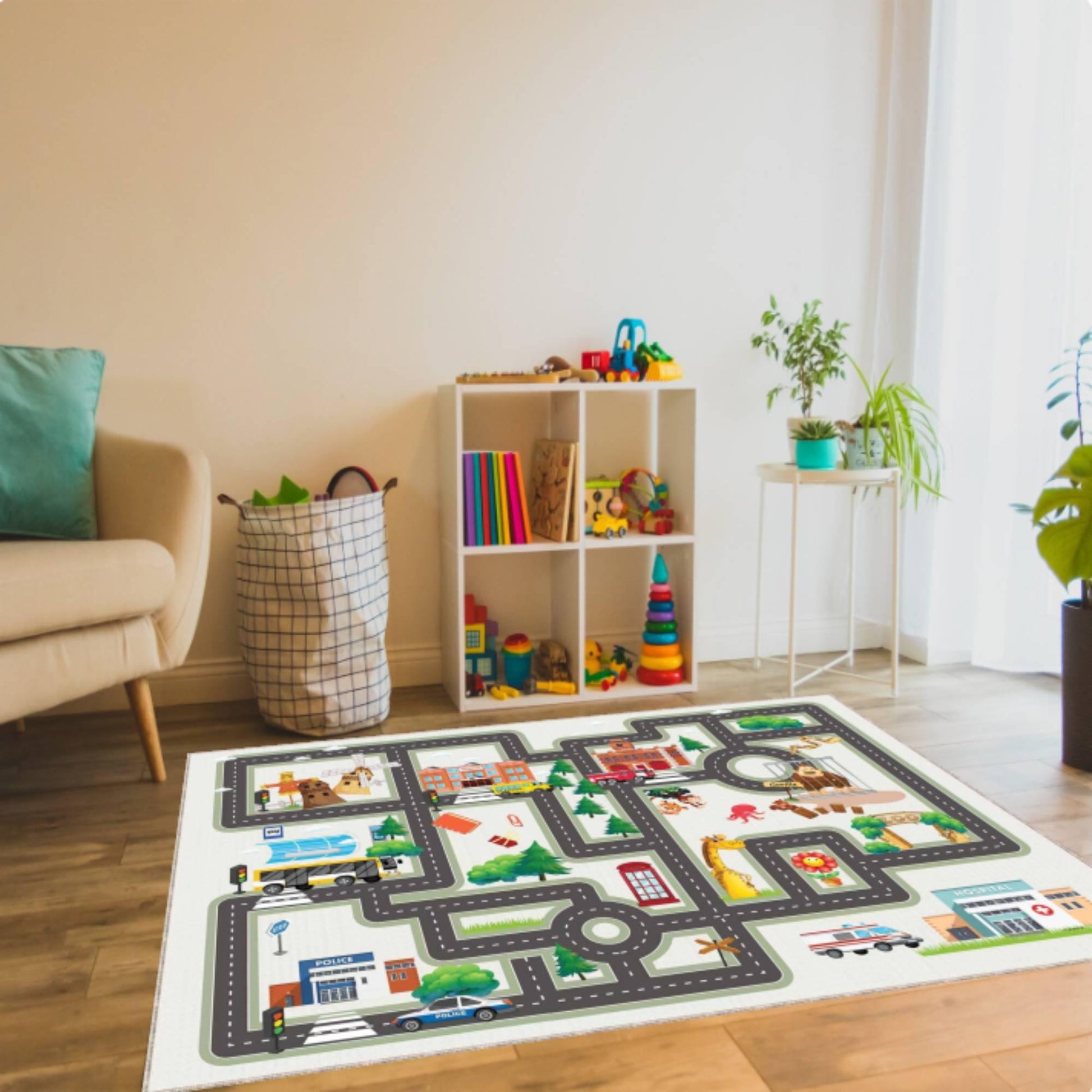 City Road Play Rug, Washable Kids Traffic Mat