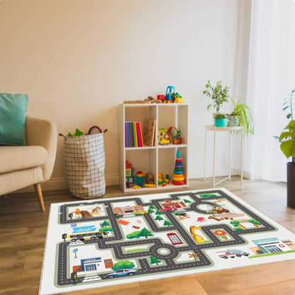 City Road Play Rug | Washable Traffic Playroom Carpet for Kids