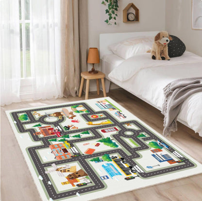 City Road Play Rug | Washable Traffic Playroom Carpet for Kids