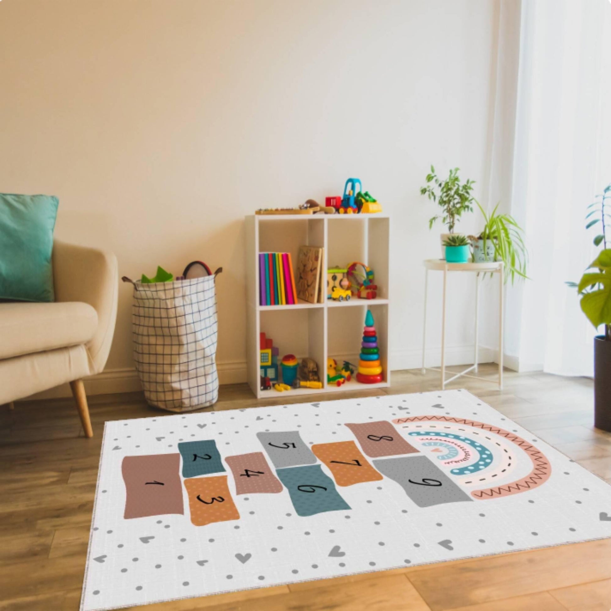 Hopscotch Play Rug for Kids, Washable rug, Non Slip Carpet, Educational Number Play Mat, Toddler rug, Nursery Rug, Kids Room Floor Carpet