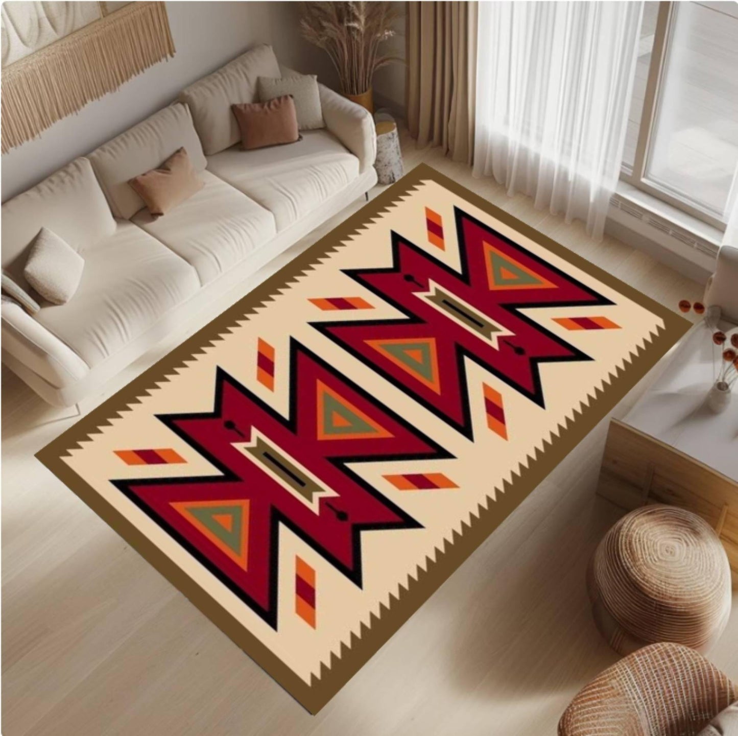 Tribal Boho Aztec Southwestern Geometric Rug Washable Non-slip