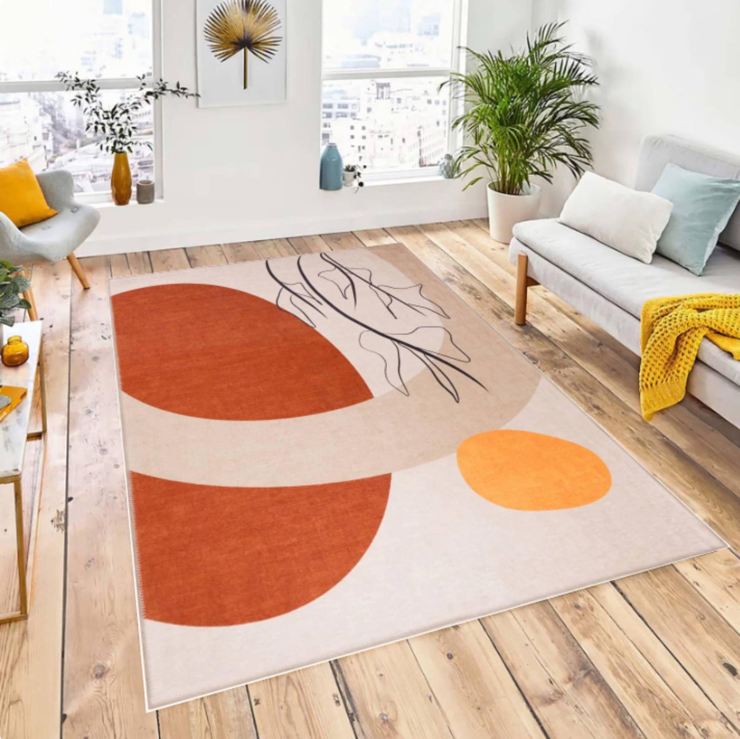 Abstract Modern Rug Beige Terracotta Art Rug Washable Rug Non-slip