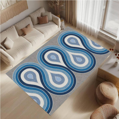 Blue Wavy Abstract Rug Scandinavian Washable Rug