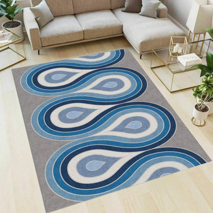 Blue Wavy Abstract Rug Scandinavian Washable Rug