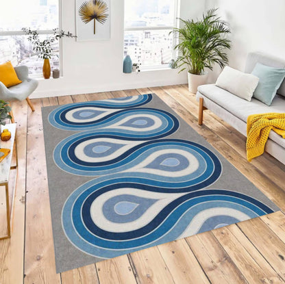 Blue Wavy Abstract Rug Scandinavian Washable Rug