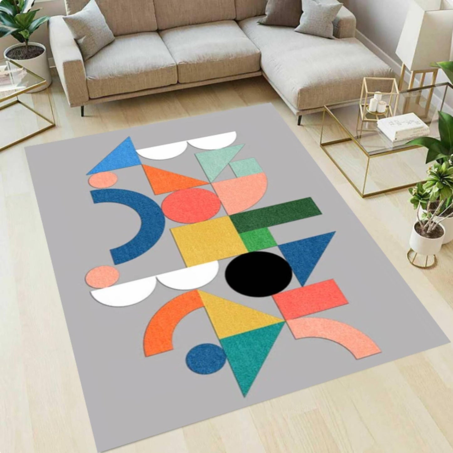Geometric Bauhaus Area Rug | Modern Abstract Non-Slip Carpet