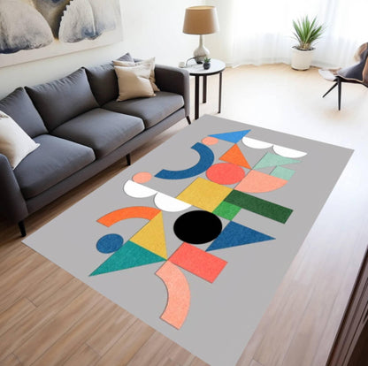 Geometric Bauhaus Area Rug | Modern Abstract Non-Slip Carpet
