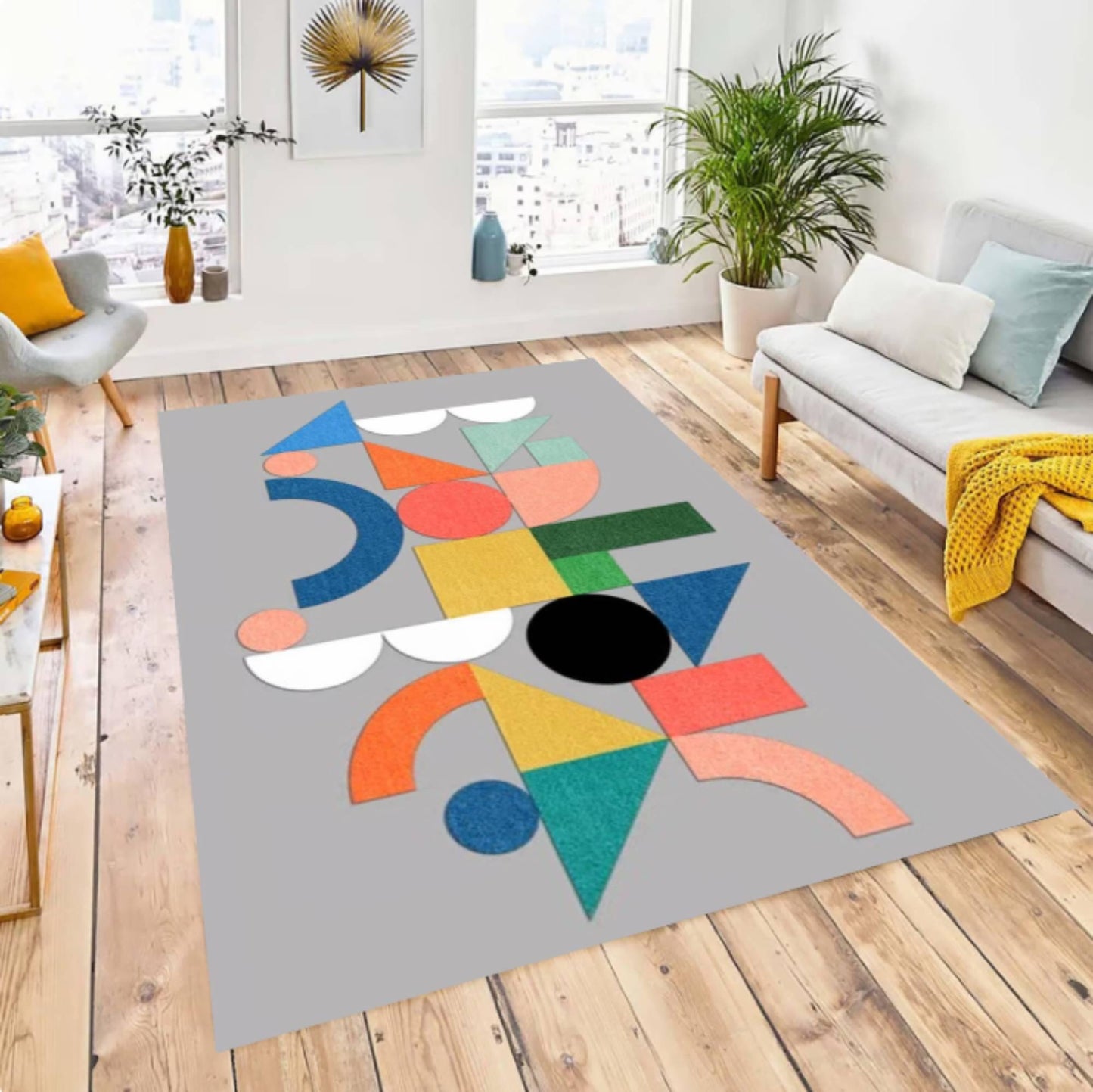 Geometric Bauhaus Area Rug | Modern Abstract Non-Slip Carpet