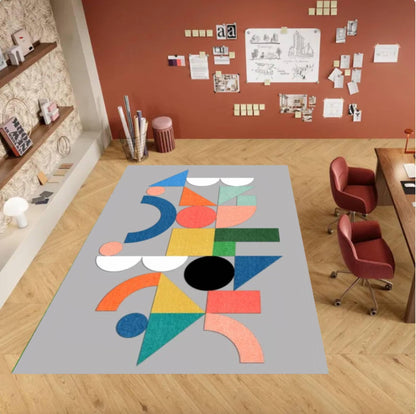 Geometric Bauhaus Area Rug | Modern Abstract Non-Slip Carpet