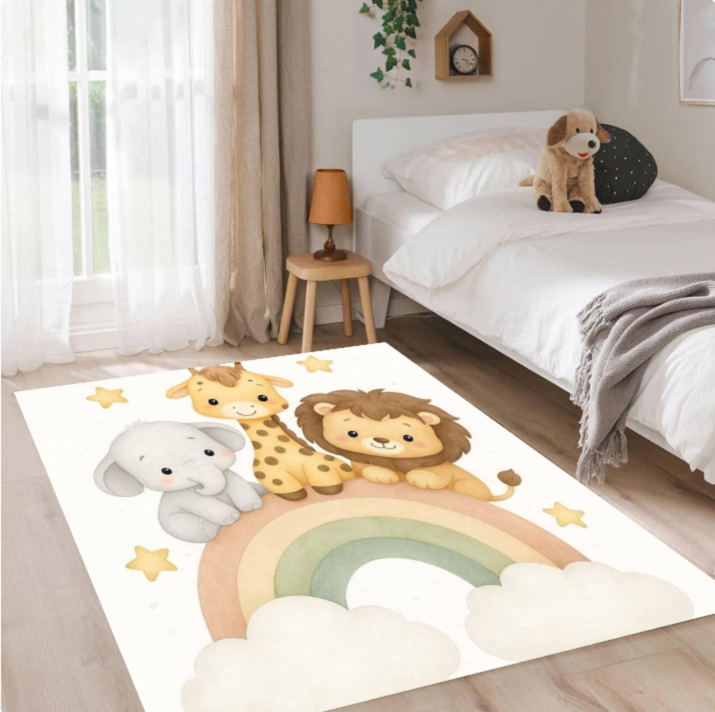 Safari Animals Rainbow Kids Room Playroom Decor Rug