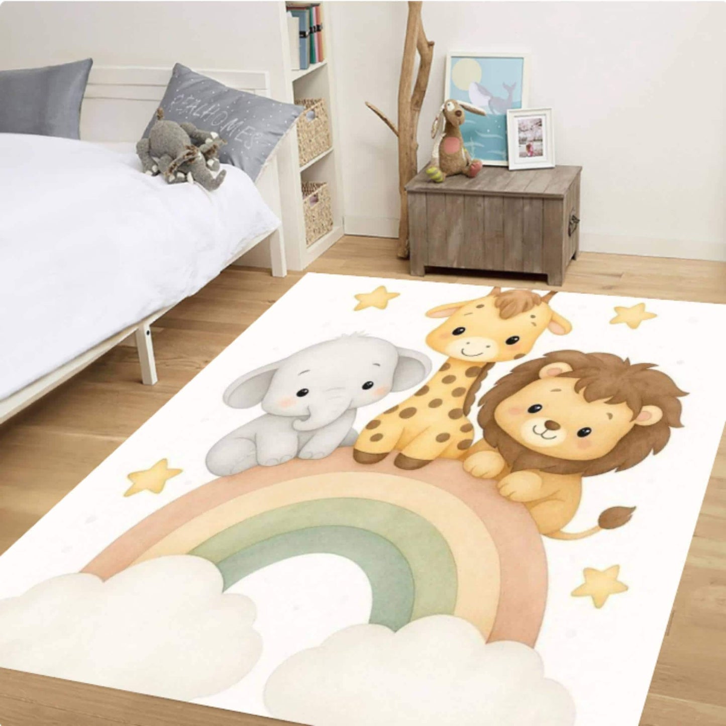 Safari Animals Rainbow Kids Room Playroom Decor Rug