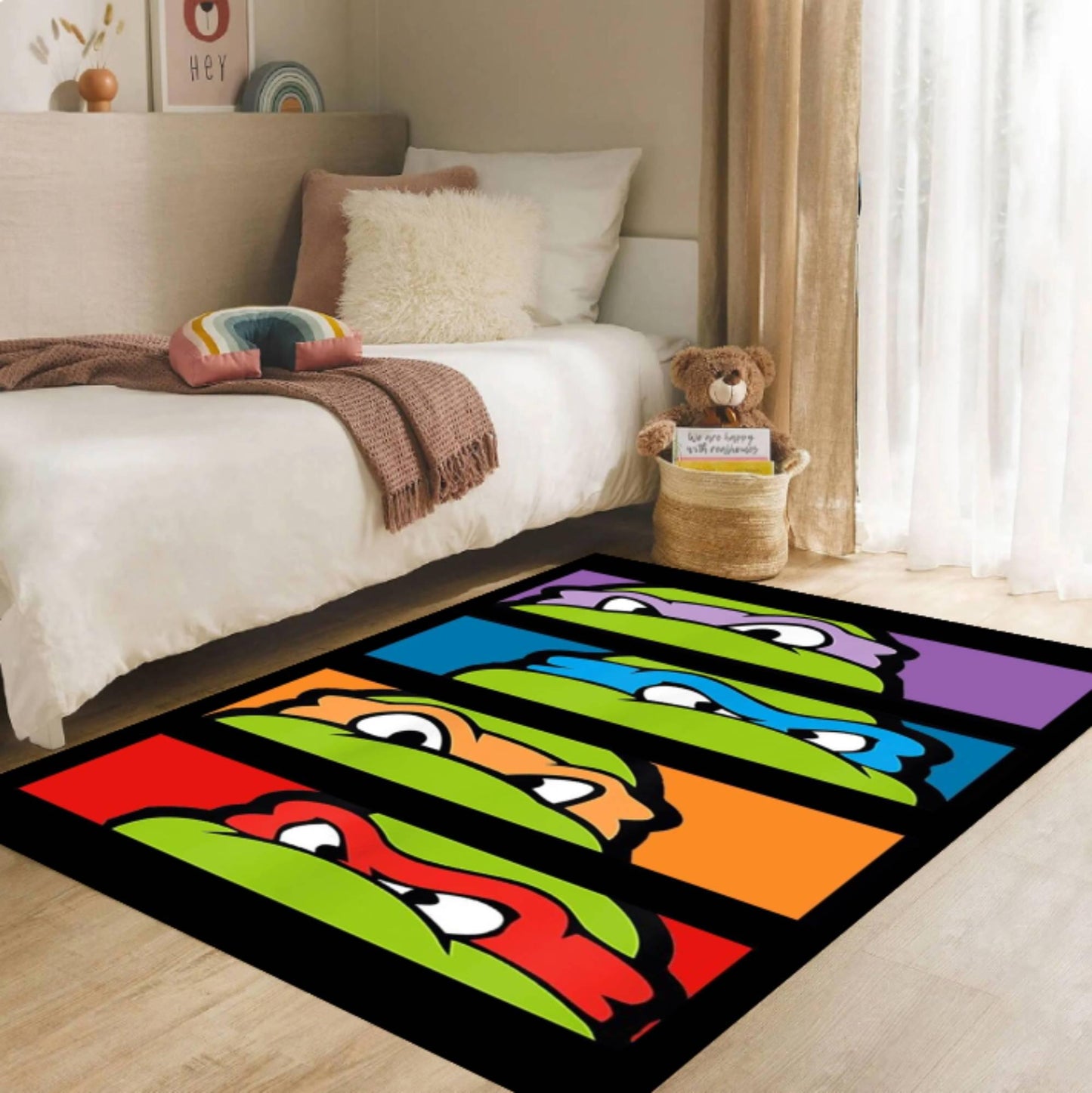 Cute Turtle Kids Area Rug – Cartoon Sea Animal Washable Non-Slip
