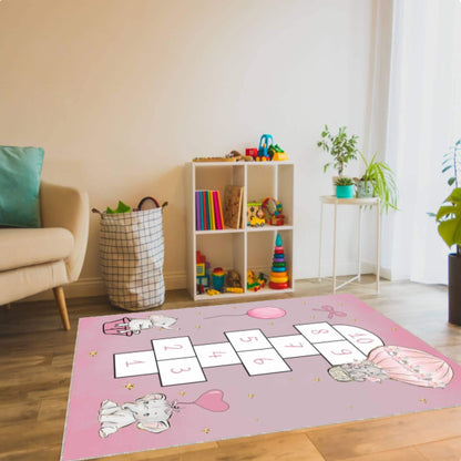Hopscotch Kids Rug Pink Elephant Washable Decor for Kids Room