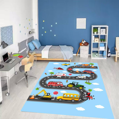 Kids Car Road Play Rug, Washable Vehicle Track Playmat
