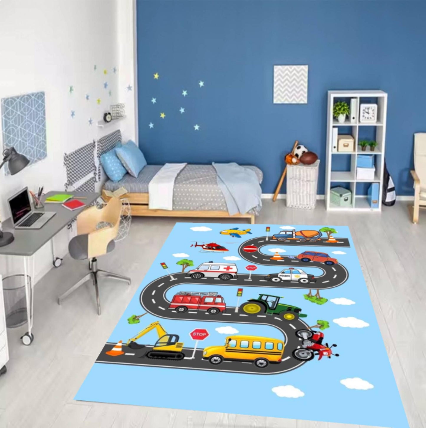 Car Road Play Rug for Kids Washable Play Mat