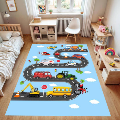Car Road Play Rug for Kids Washable Play Mat