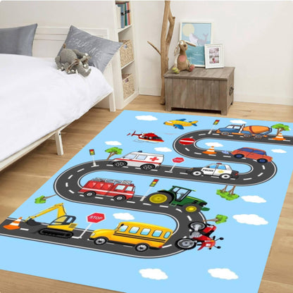 Kids Car Road Play Rug, Washable Vehicle Track Playmat