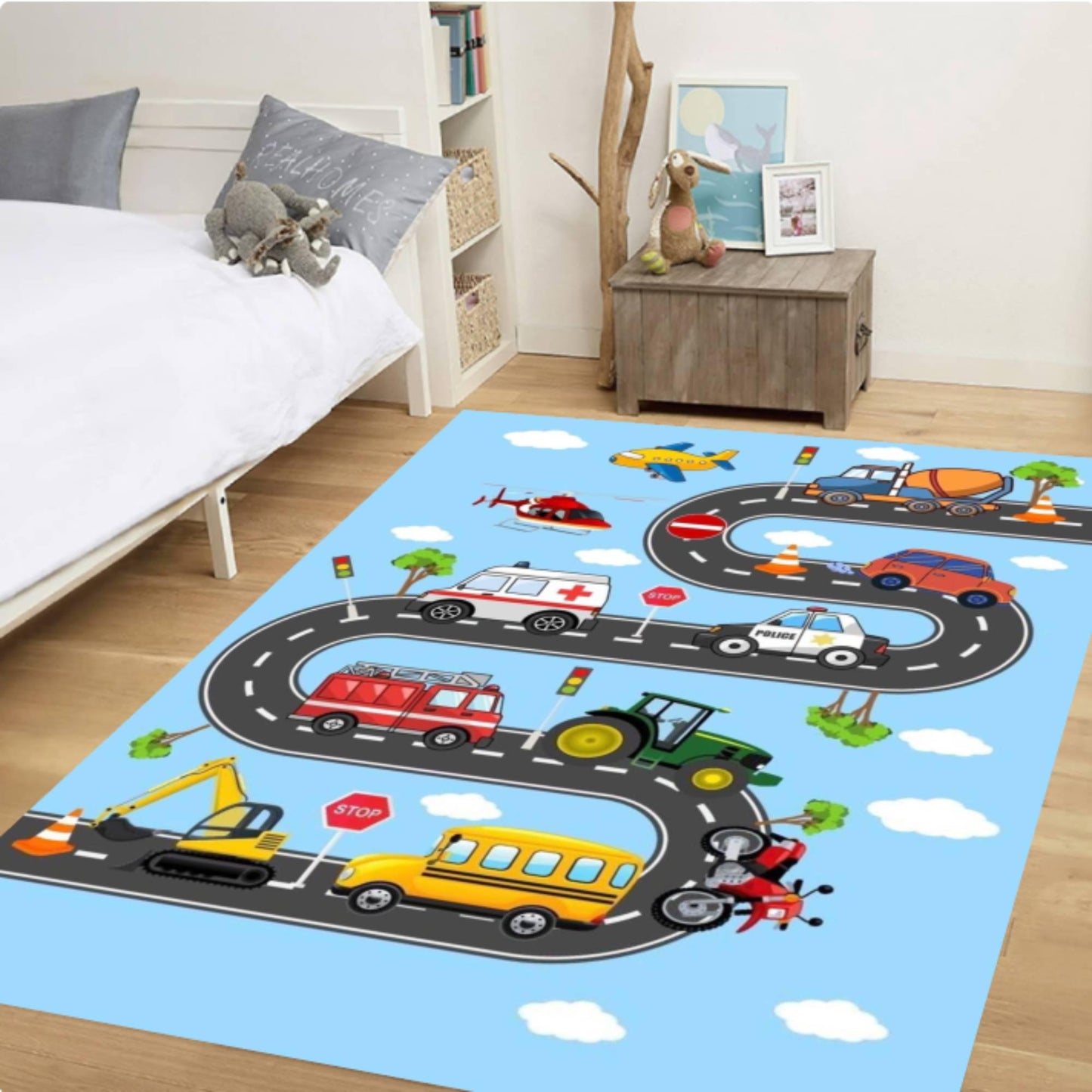 Car Road Play Rug for Kids Washable Play Mat