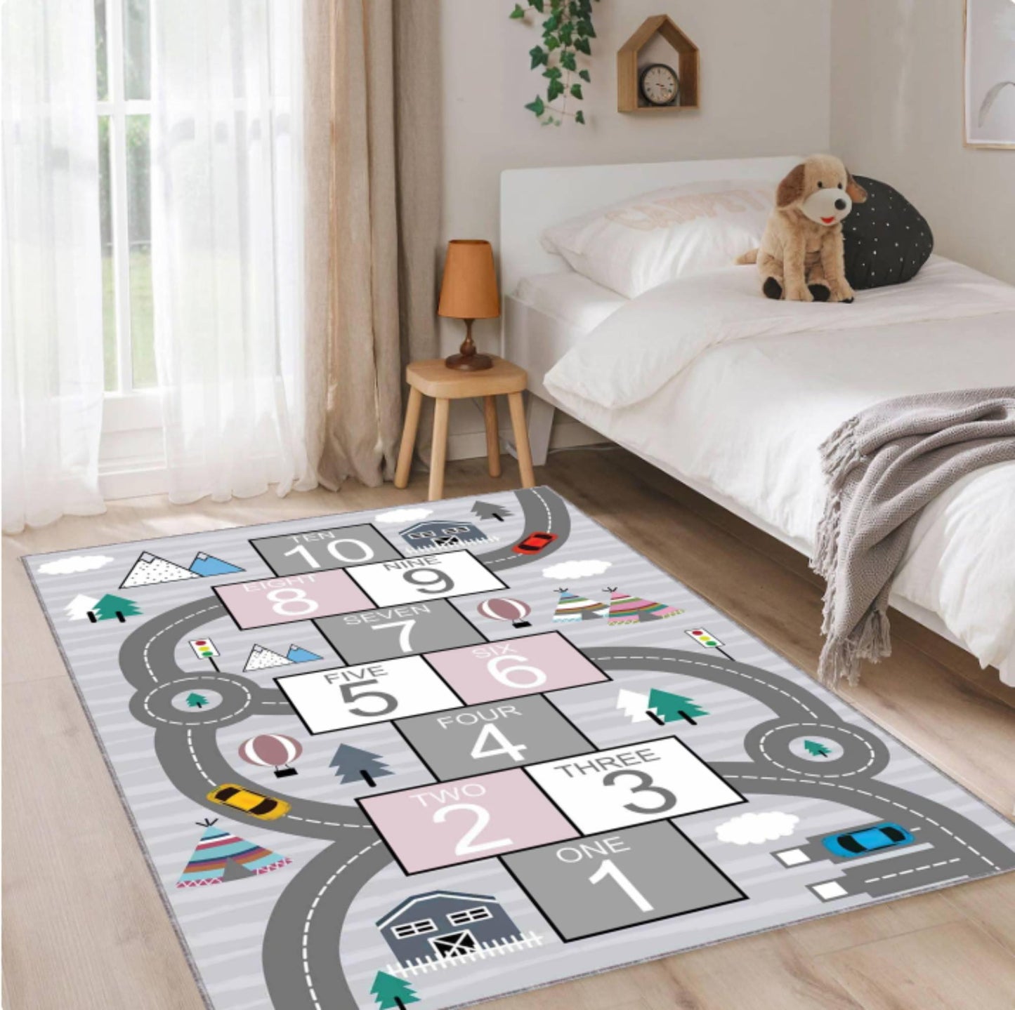 Hopscotch Rug for Kids Educational Playroom Rug Non-slip