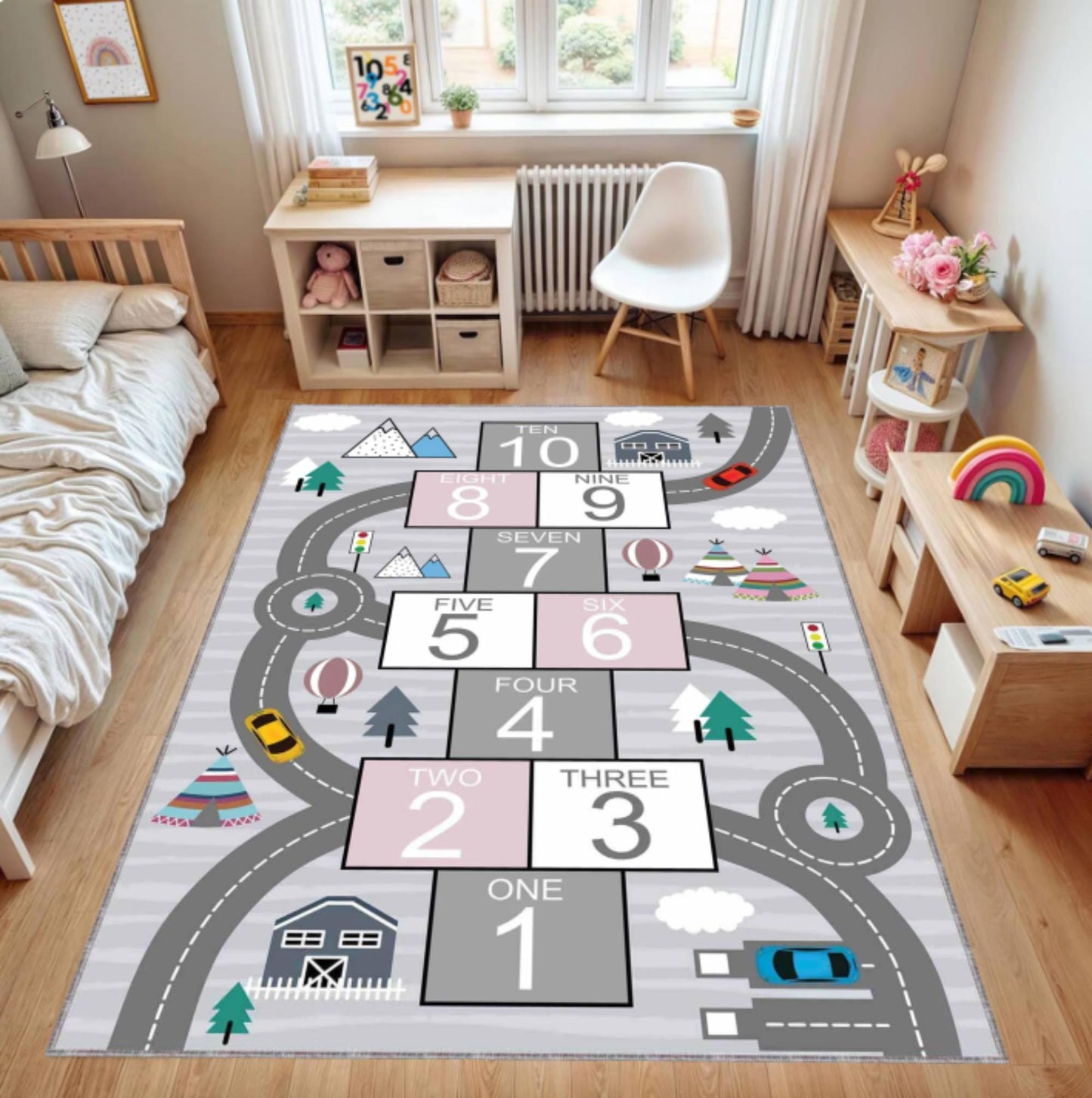 Hopscotch Rug for Kids Educational Playroom Rug Non-slip
