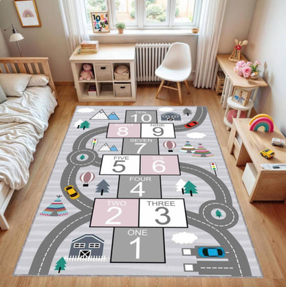 Hopscotch Rug for Kids Educational Playroom Rug Non-slip