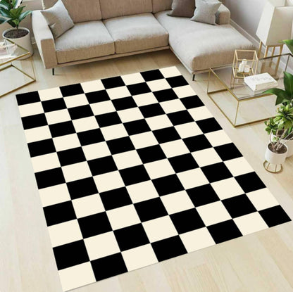 Modern Black and White Checkered Minimal Rug Washable Non-slip