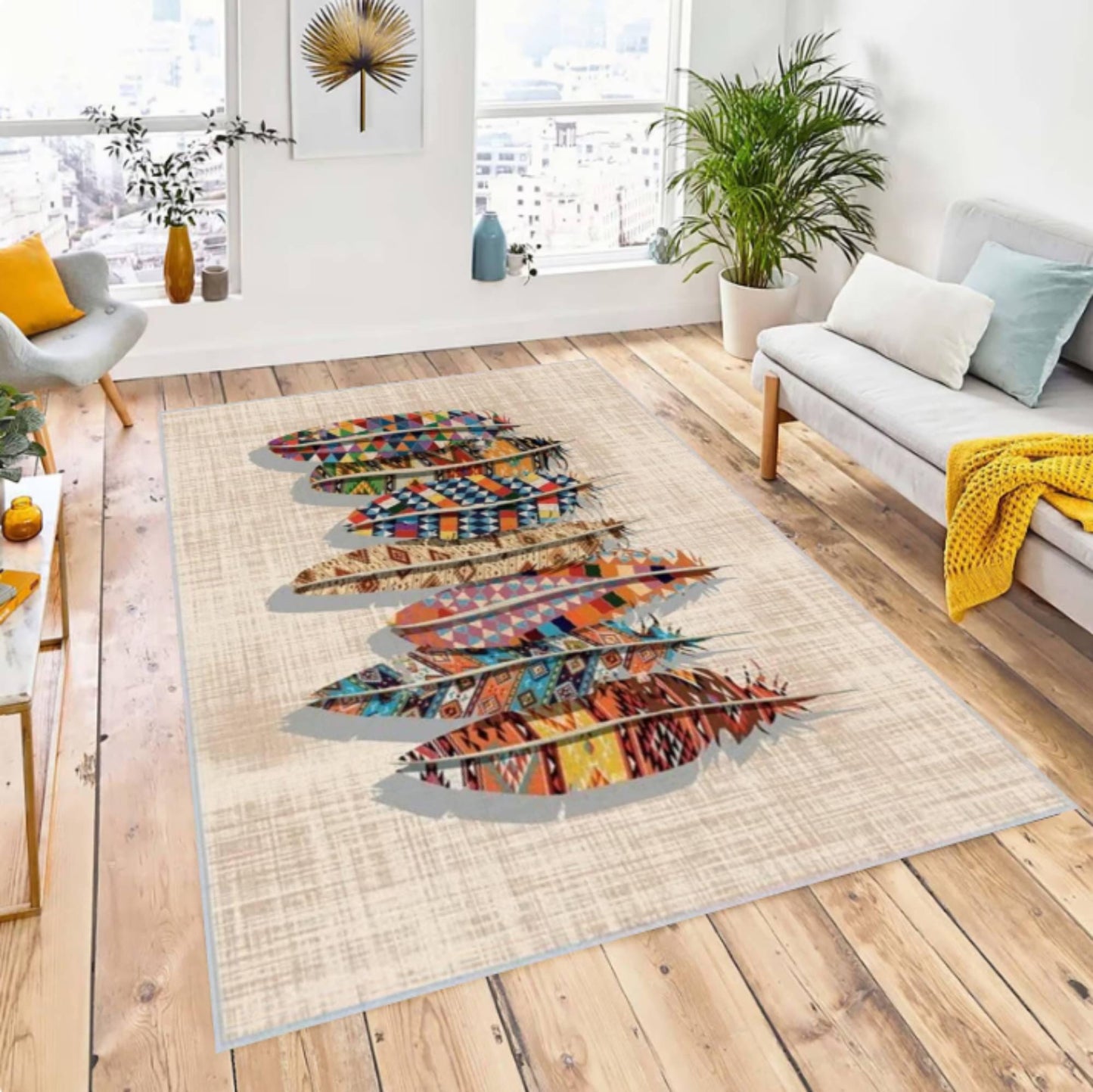 Boho Tribal Ethnic Pattern Rug Washable Rug Non-slip