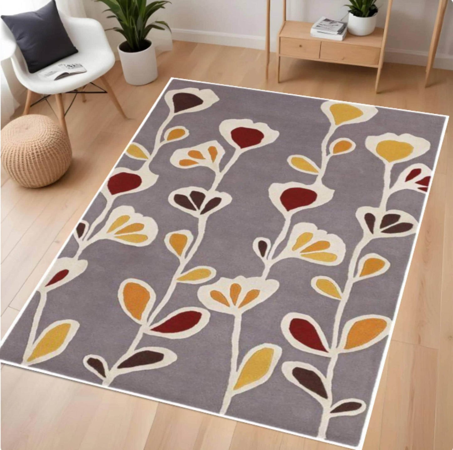 Modern Floral Pattern Washable Rug Non-slip