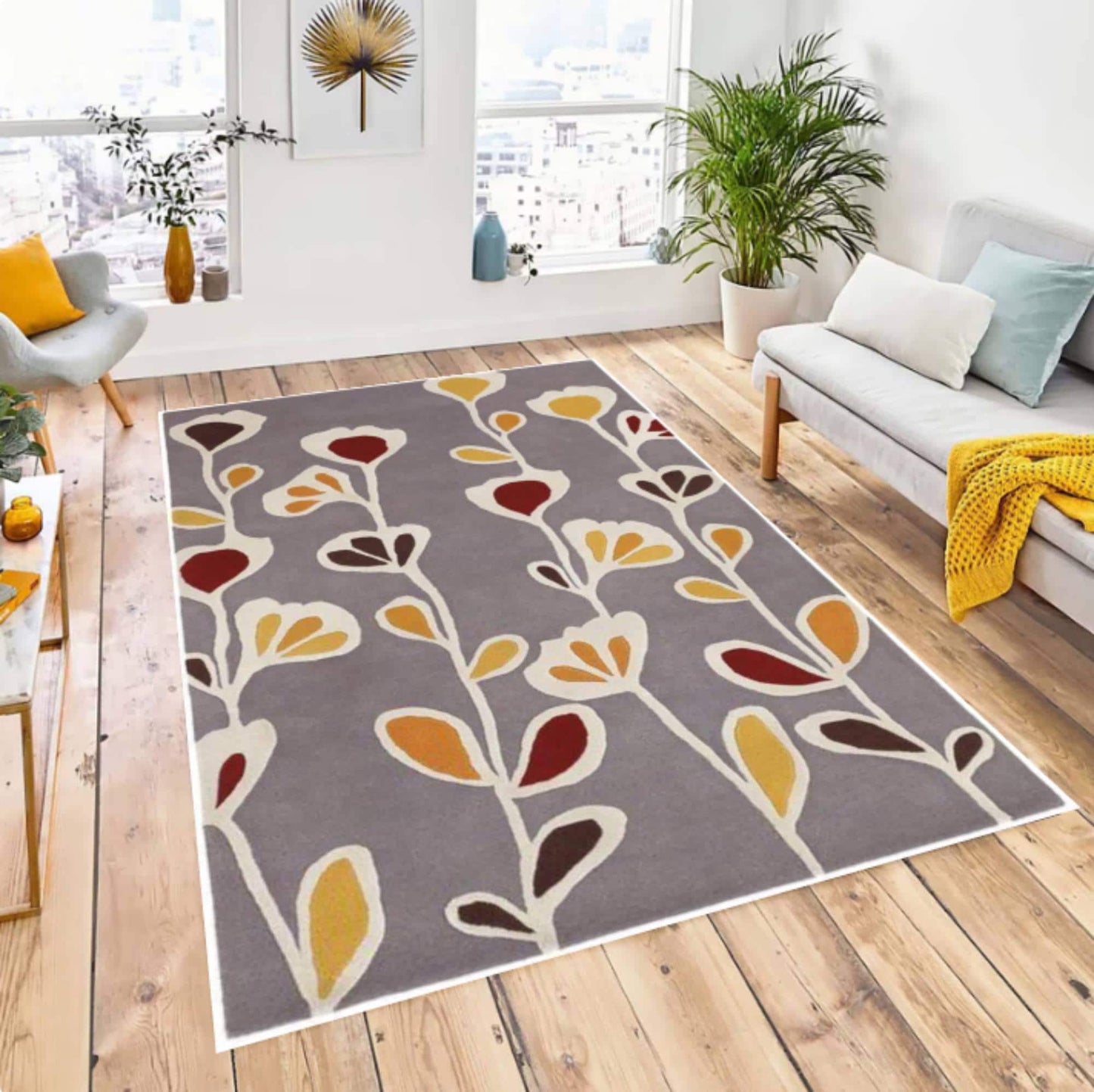 Modern Floral Pattern Washable Rug Non-slip