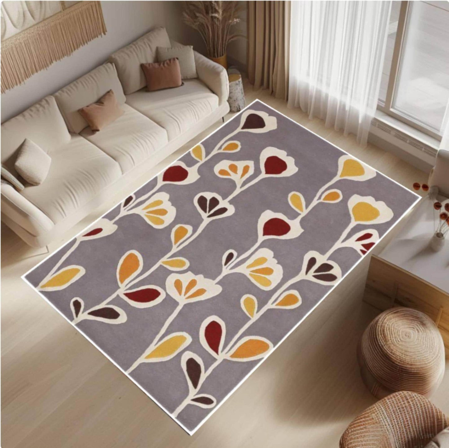 Modern Floral Pattern Washable Rug Non-slip
