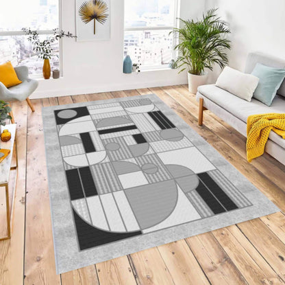 Modern Geometric Rug Abstract Gray Pattern Rug Washable Rug Non-slip