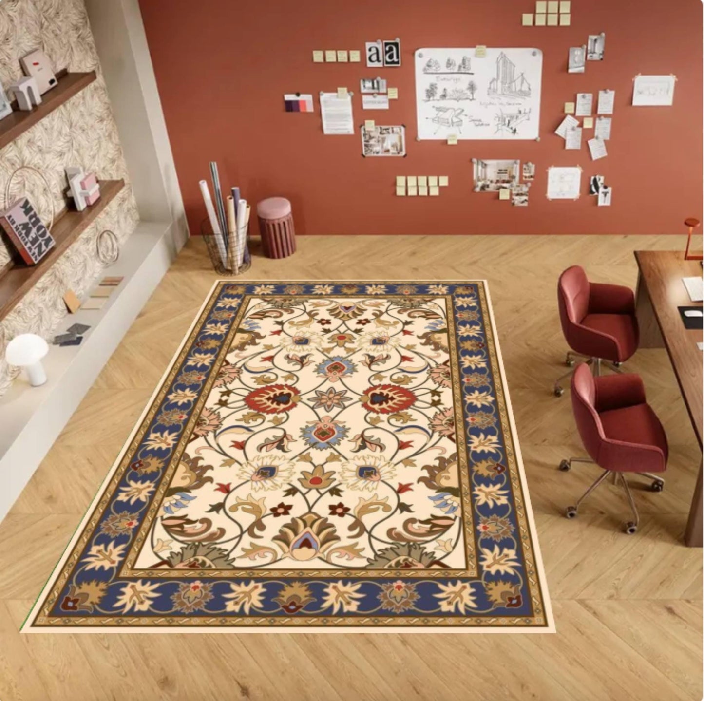 Traditional Floral Rug Vintage Style Rug Washable Rug Non-slip Rug