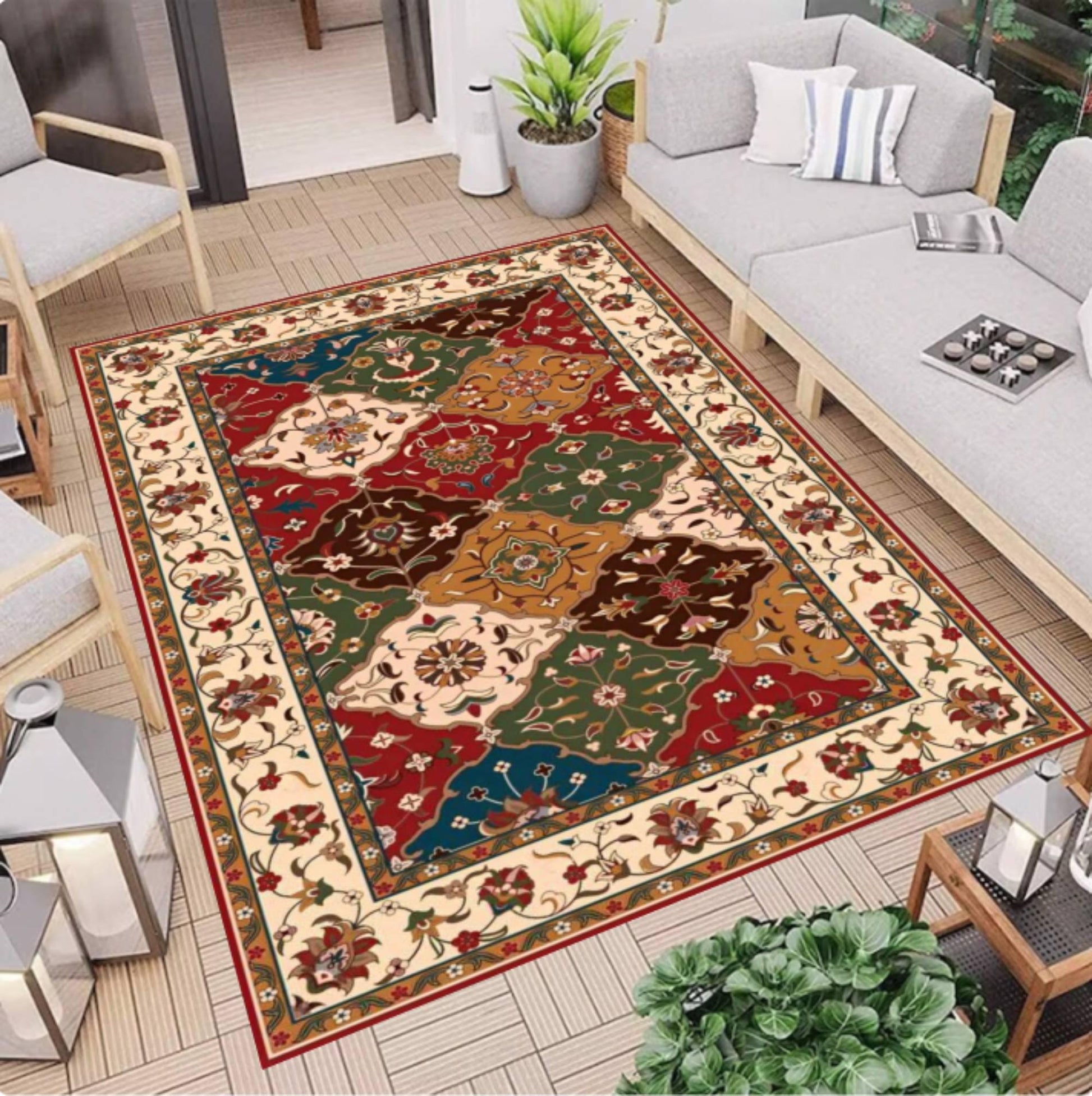 Vintage Patchwork Area Rug, Traditional Oriental Floral Carpet, Washable rug, Non Slip Rug, Colorful Classic Floor Rug for Living Room