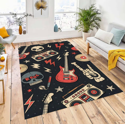 Rock Music Guitar & Skull Rug | Vintage Rocker Home Decor