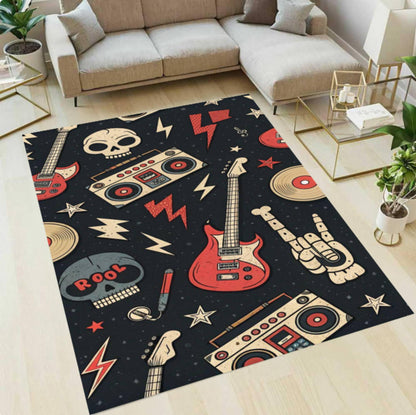 Rock Music Guitar & Skull Rug | Vintage Rocker Home Decor