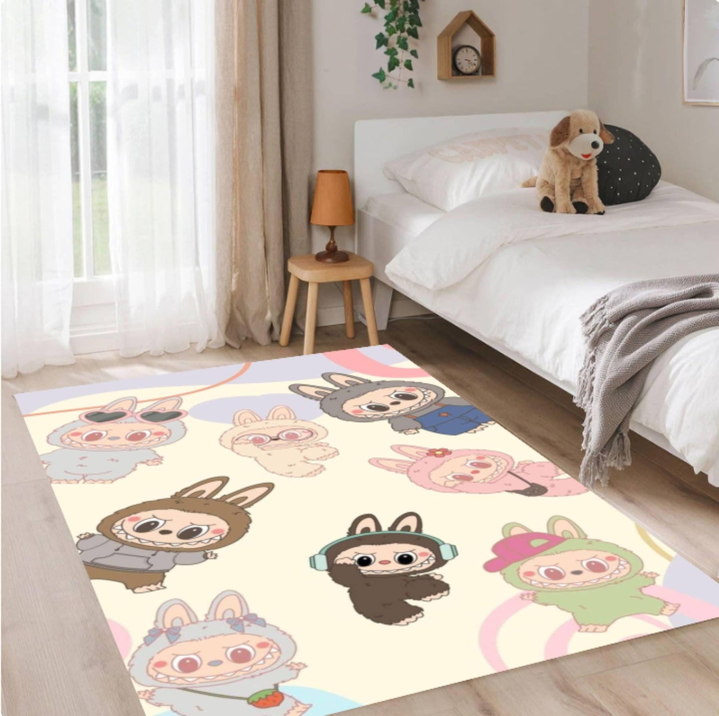 Cute Bunny Pastel Kids Room Rug