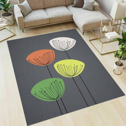 Mid-Century Modern Floral Rug - Minimalist Scandinavian Floral Area Rug